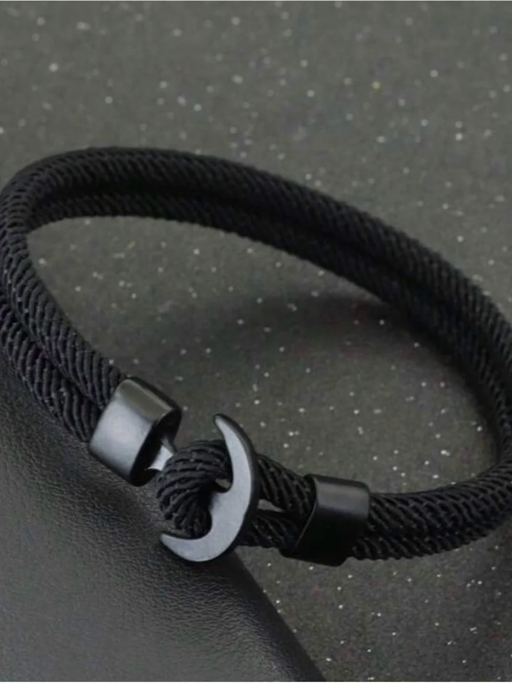 Black Rope Bracelet double layer Crescent Hook clasp waterproof